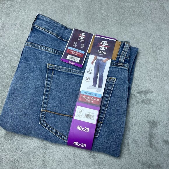 Izod Men's 40x29 Blue Saltwater Straight Fit Comfort Stretch Denim Jeans L1351 - Picture 3 of 11